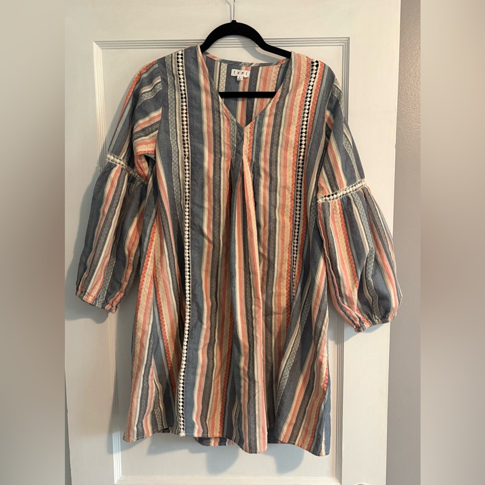 THML Multicolor Striped Bohemian Dress 100% Cotton Size Small